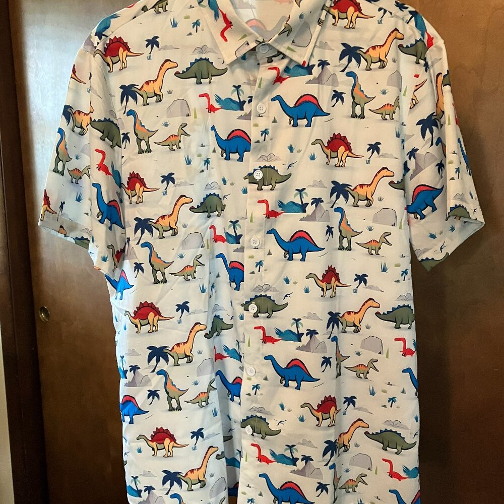 Men's Manfinity short sleeve Dinosaur print shirt - Size Large